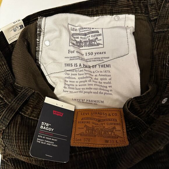 NWT Levi's 578 Baggy Corduroy Jeans Ennis Plaid Brown Size 33x30 (34X28) $98 - Picture 10 of 14